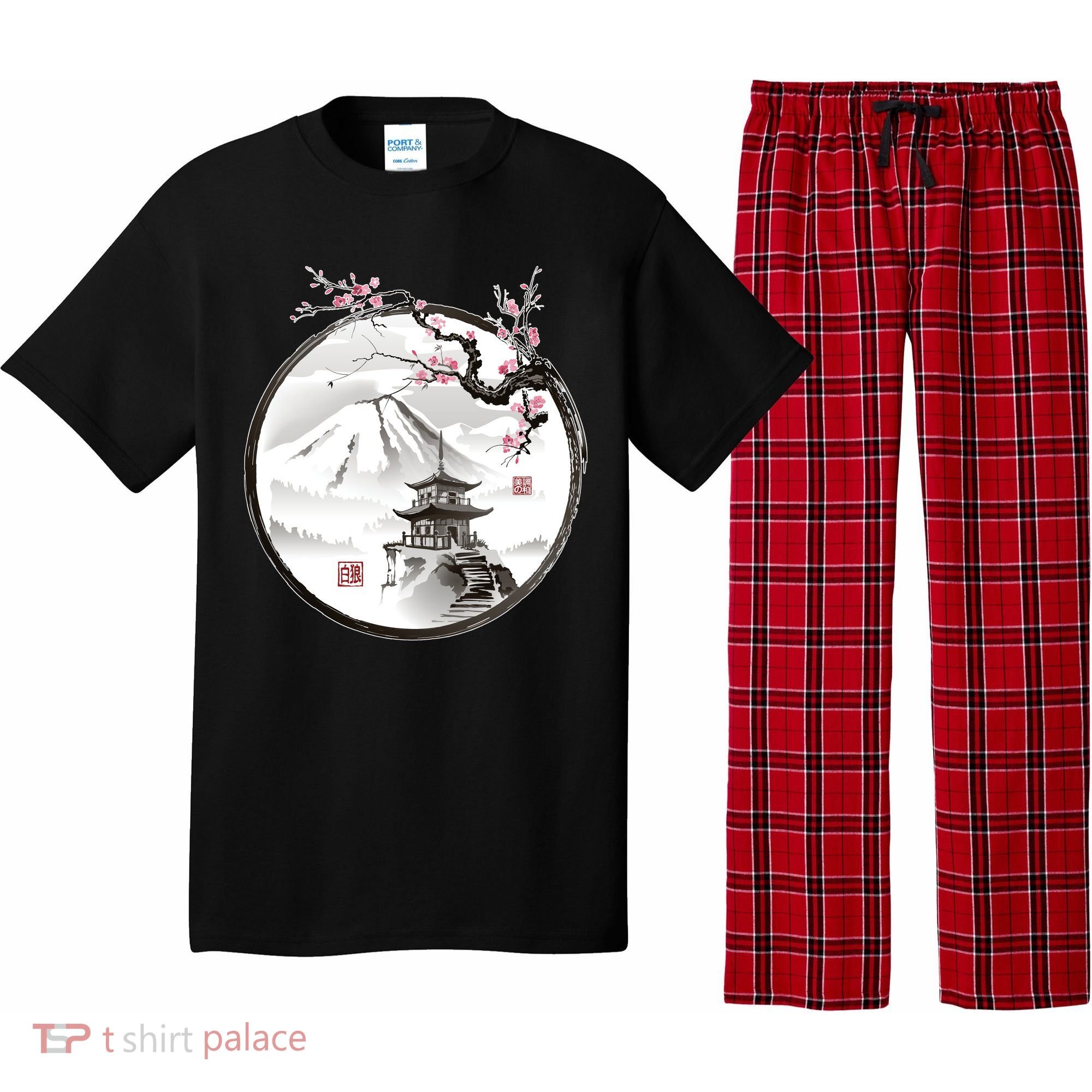 Pagoda Japanese Ink Painting Pajama Set