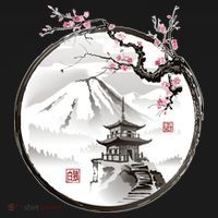 Pagoda Japanese Ink Painting Polo thumb 3