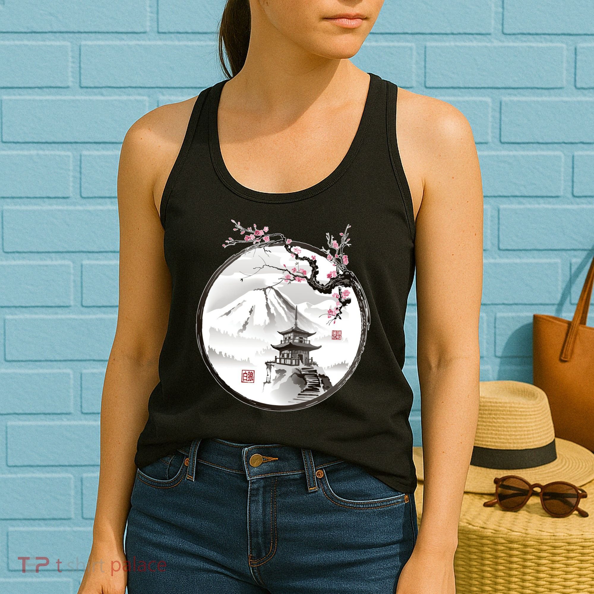 Pagoda Japanese Ink Painting Women's Tank Top