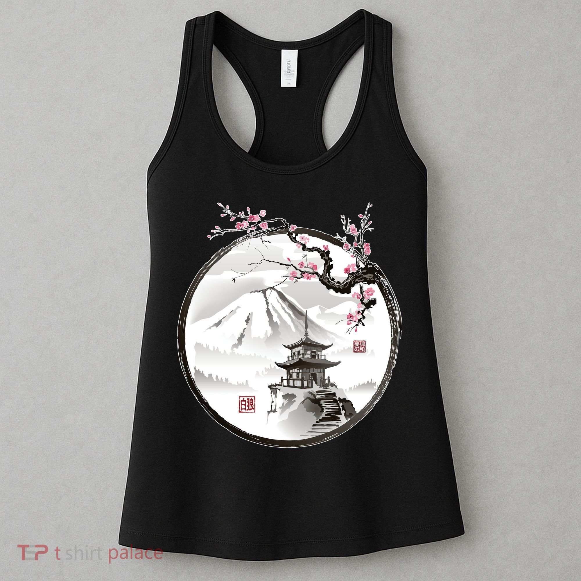 Pagoda Japanese Ink Painting Women's Tank Top