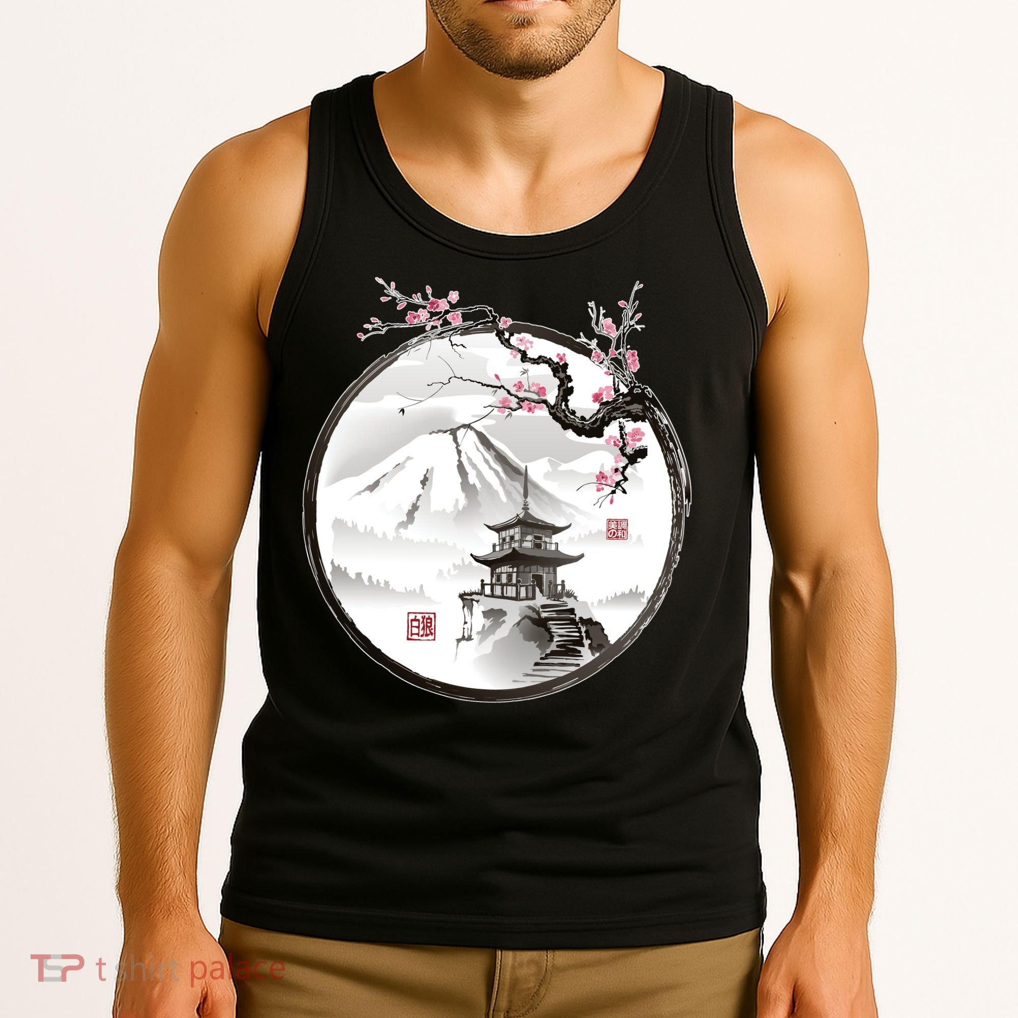 Pagoda Japanese Ink Painting Tank Top