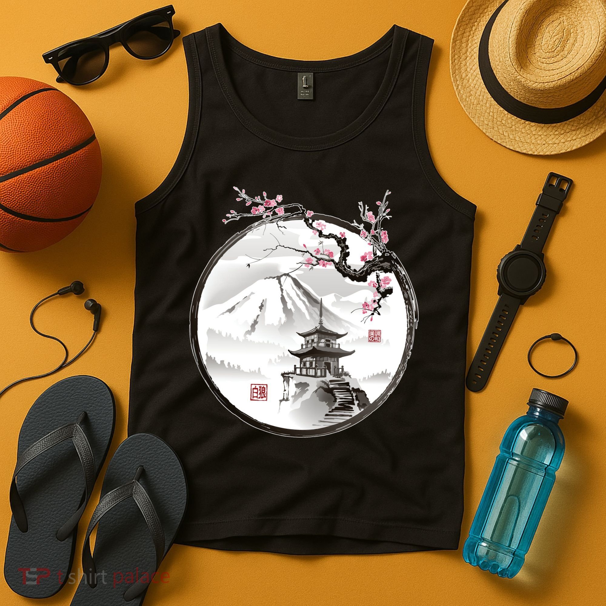 Pagoda Japanese Ink Painting Tank Top