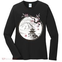 Pagoda Japanese Ink Painting Women's Long Sleeve Shirt thumb 0