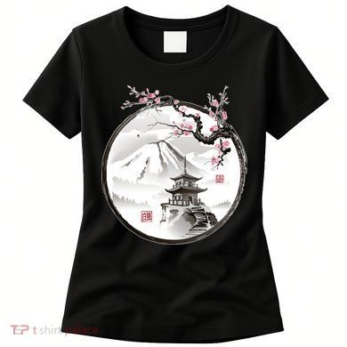 Pagoda Japanese Ink Painting Women's T-Shirt