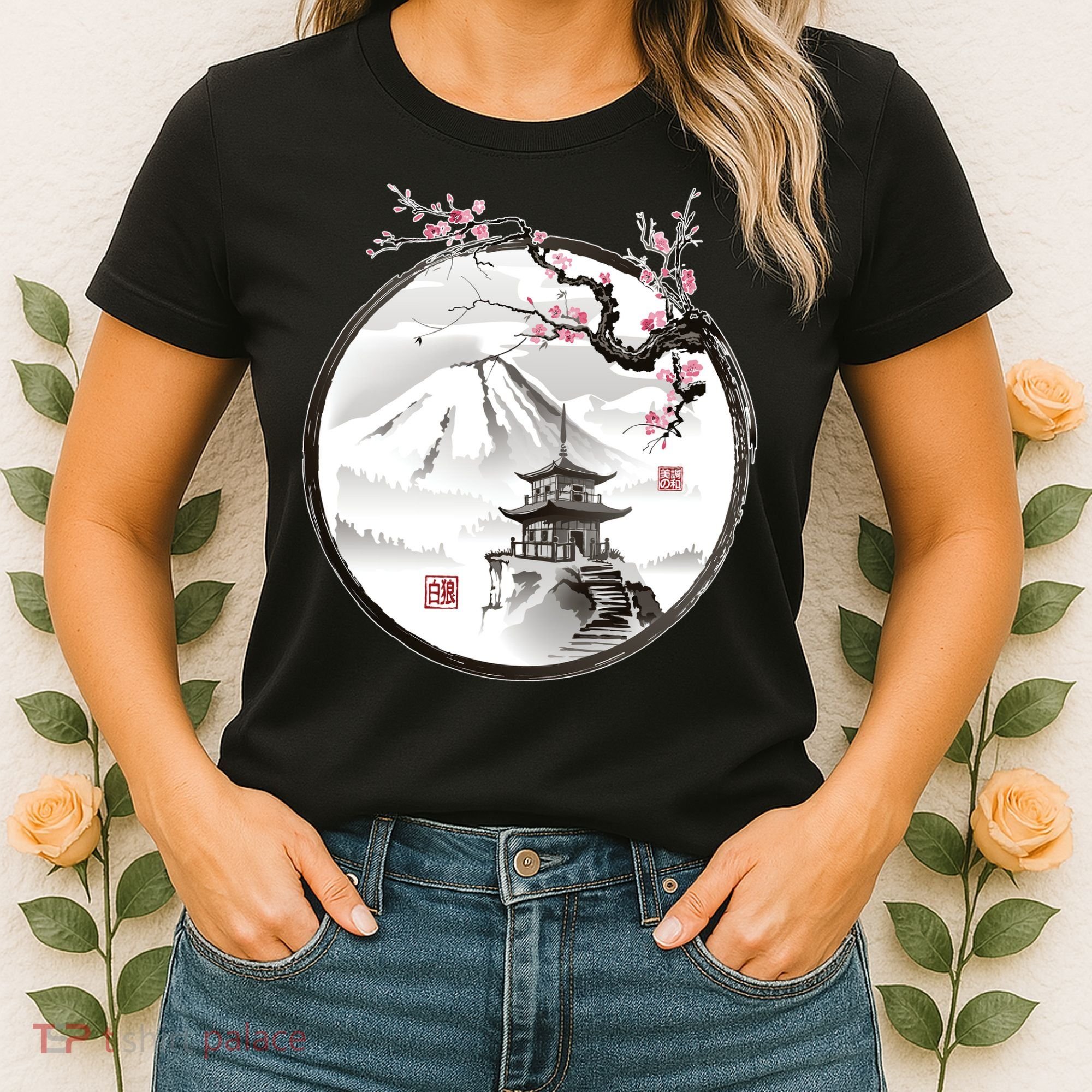 Pagoda Japanese Ink Painting Women's T-Shirt