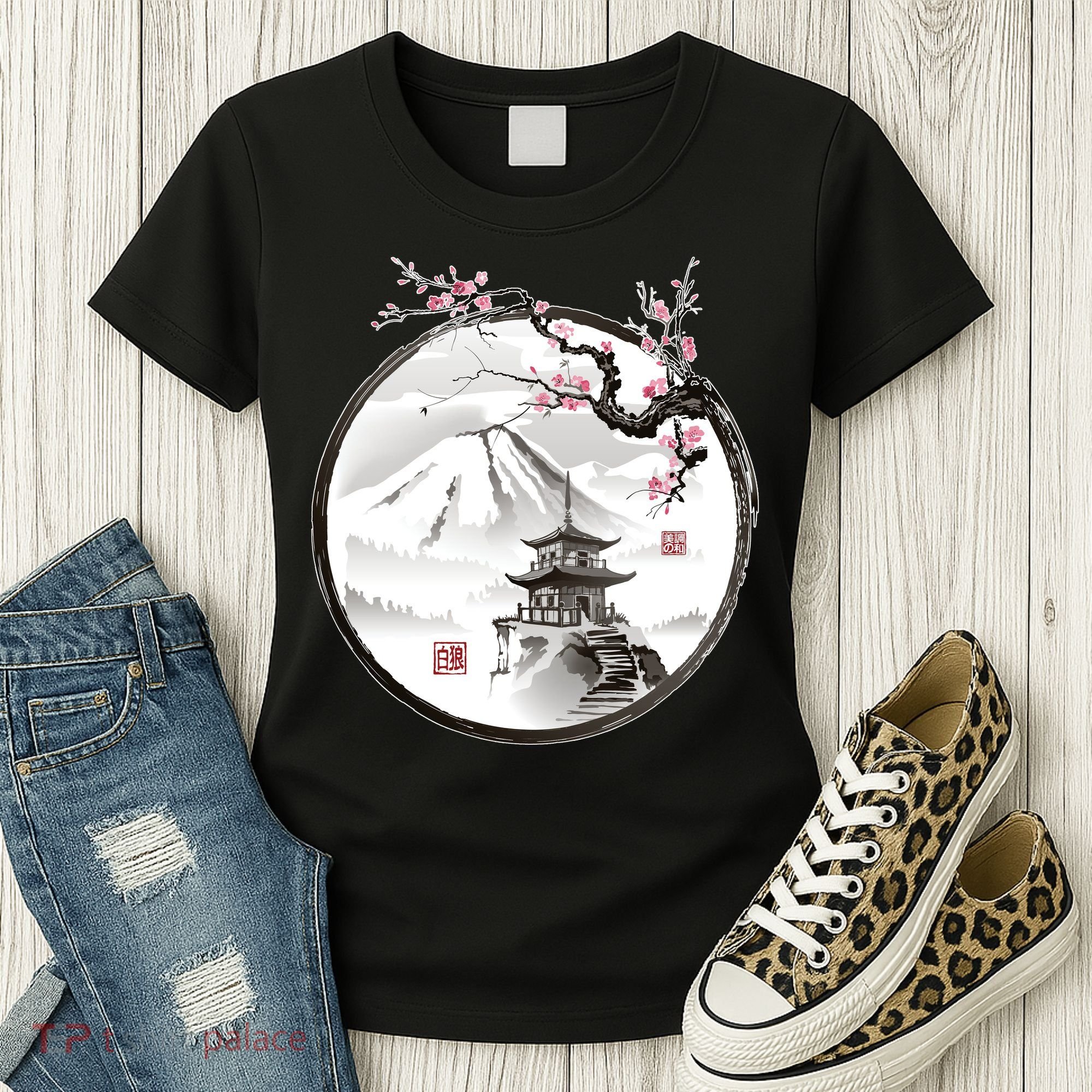 Pagoda Japanese Ink Painting Women's T-Shirt