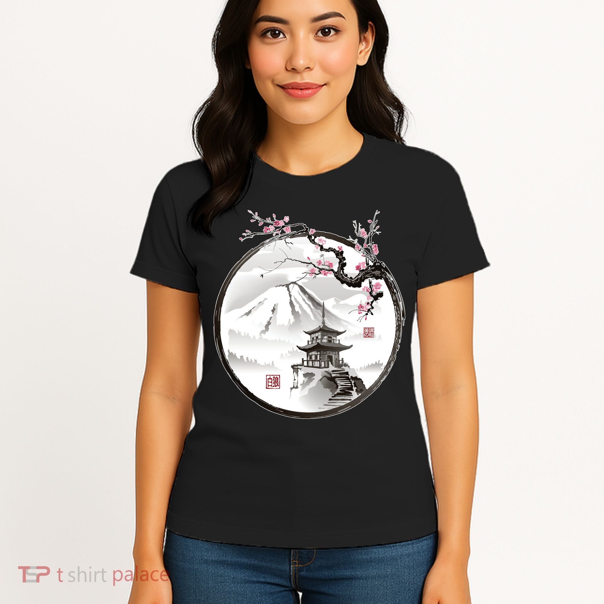Pagoda Japanese Ink Painting Women's T-Shirt
