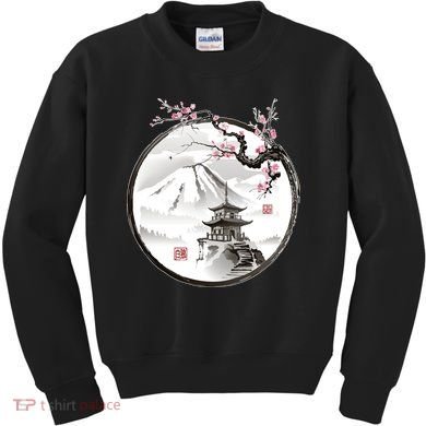 Pagoda Japanese Ink Painting Kids Sweatshirt