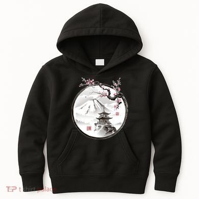 Pagoda Japanese Ink Painting Kids Hoodie