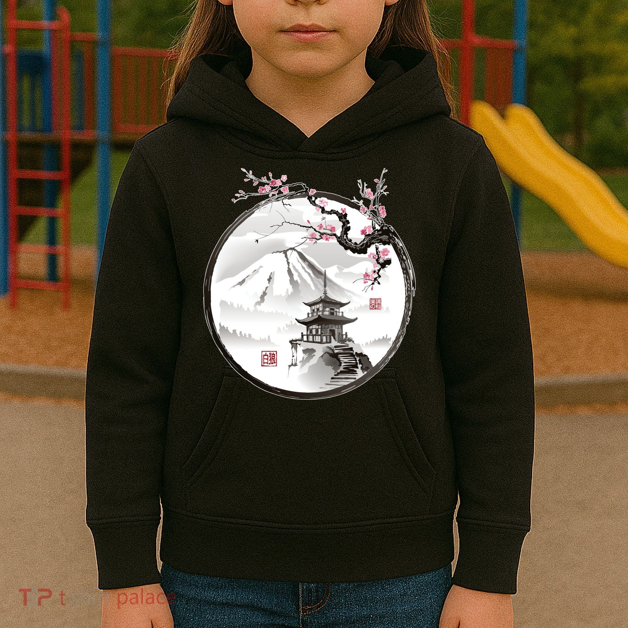 Pagoda Japanese Ink Painting Kids Hoodie
