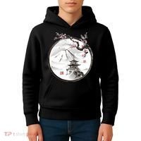 Pagoda Japanese Ink Painting Kids Hoodie thumb 4