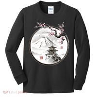Pagoda Japanese Ink Painting Kids Long Sleeve Shirt thumb 0