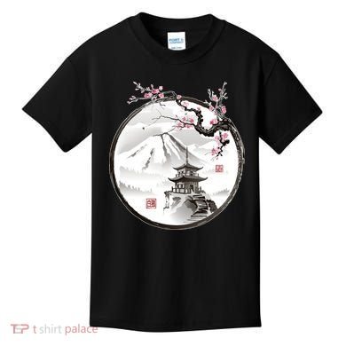 Pagoda Japanese Ink Painting Kids T-Shirt