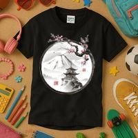 Pagoda Japanese Ink Painting Kids T-Shirt thumb 3