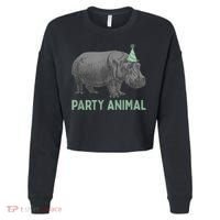 Party Animal Hippo Birthday Gift Funny Hippo Birthday Gift Cropped Pullover Crew thumb 0