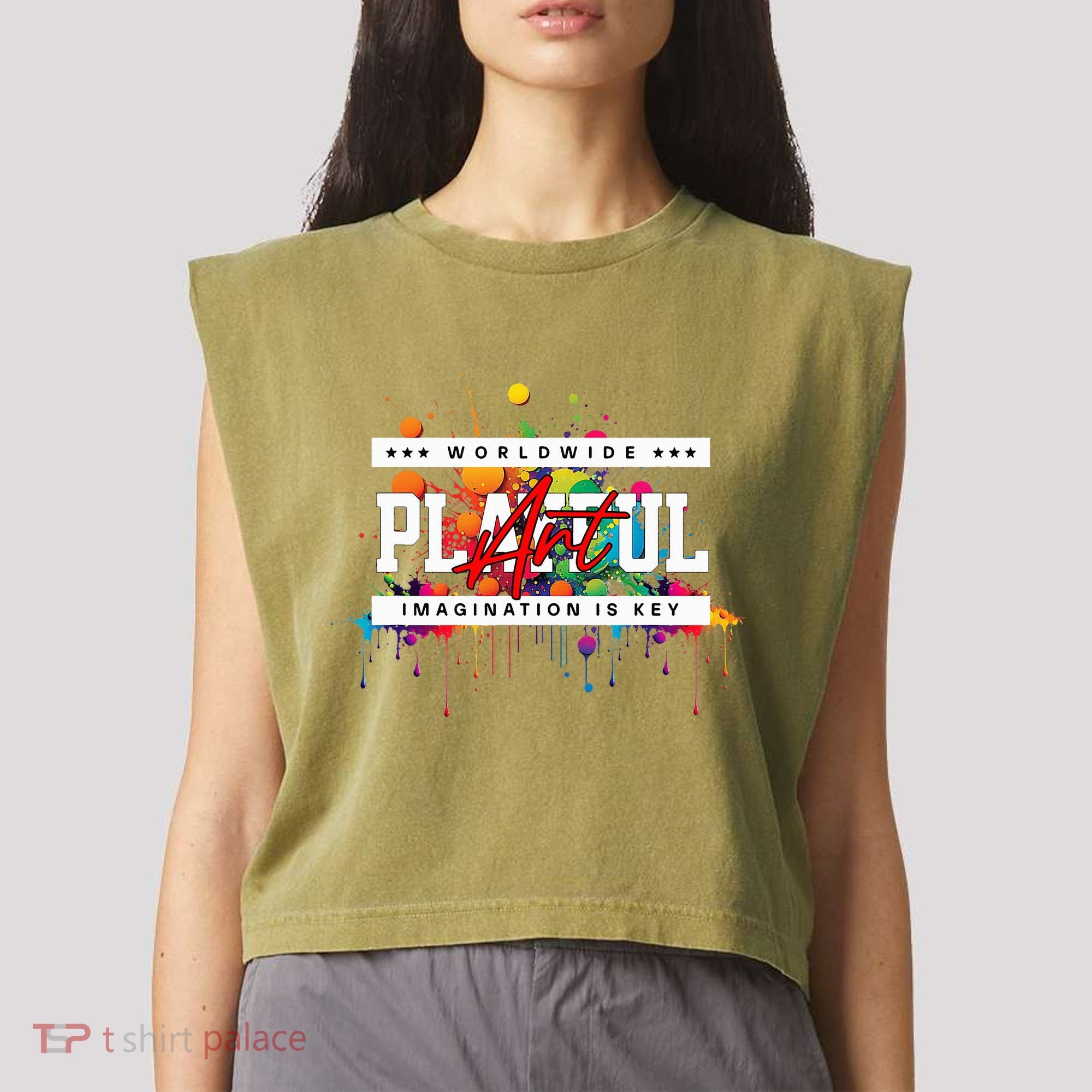 Playful Art Imagination Is Key Garment-Dyed Women's Muscle Tee
