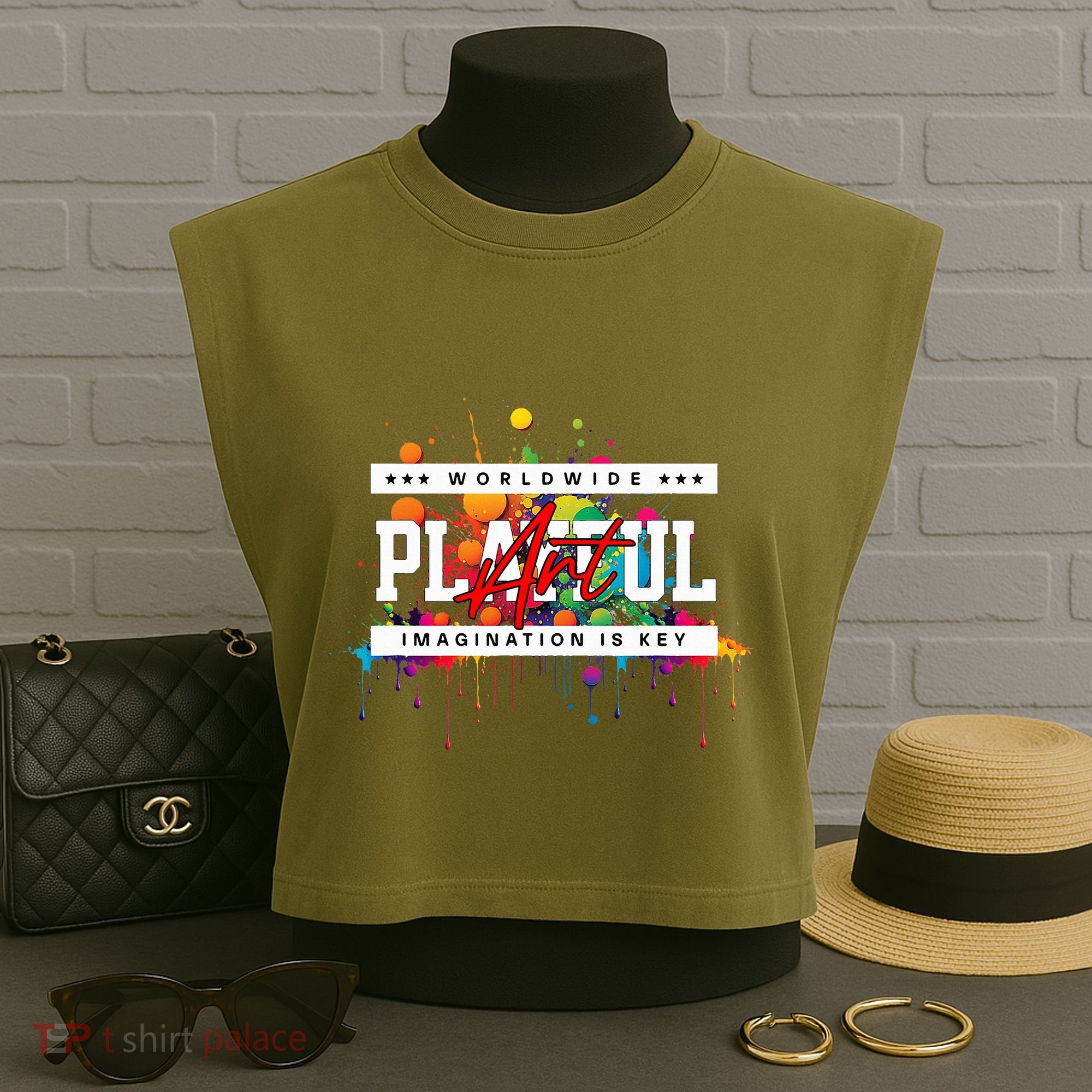 Playful Art Imagination Is Key Garment-Dyed Women's Muscle Tee
