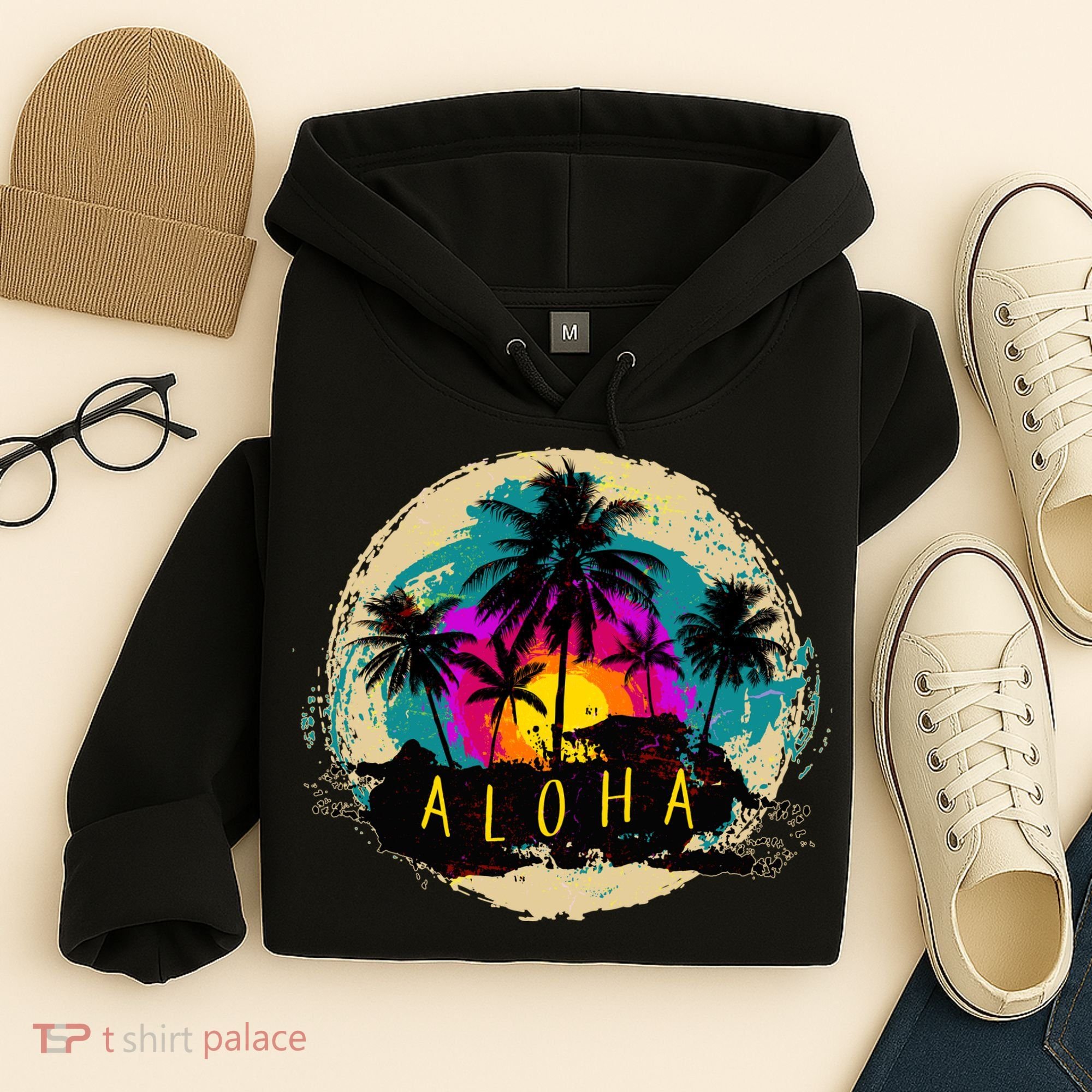 Painted Aloha Palms Beach Hoodie
