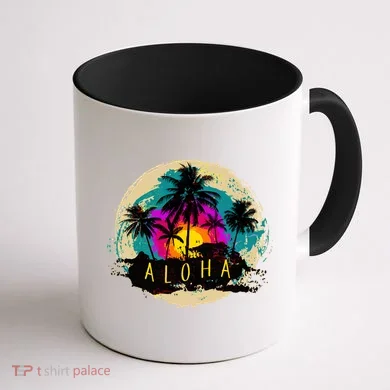 Painted Aloha Palms Beach Coffee Mug back