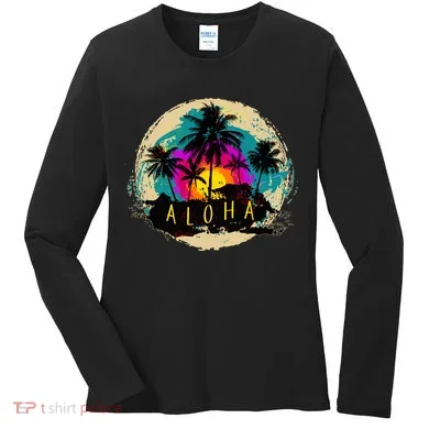Painted Aloha Palms Beach Women's Long Sleeve Shirt