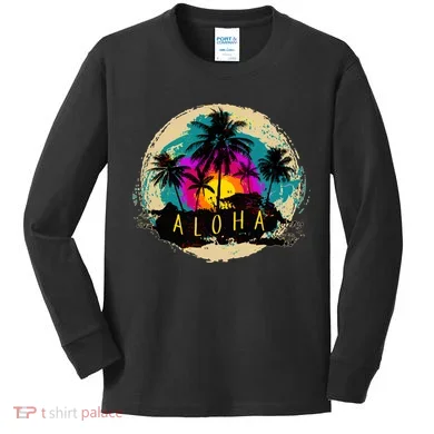 Painted Aloha Palms Beach Kids Long Sleeve Shirt