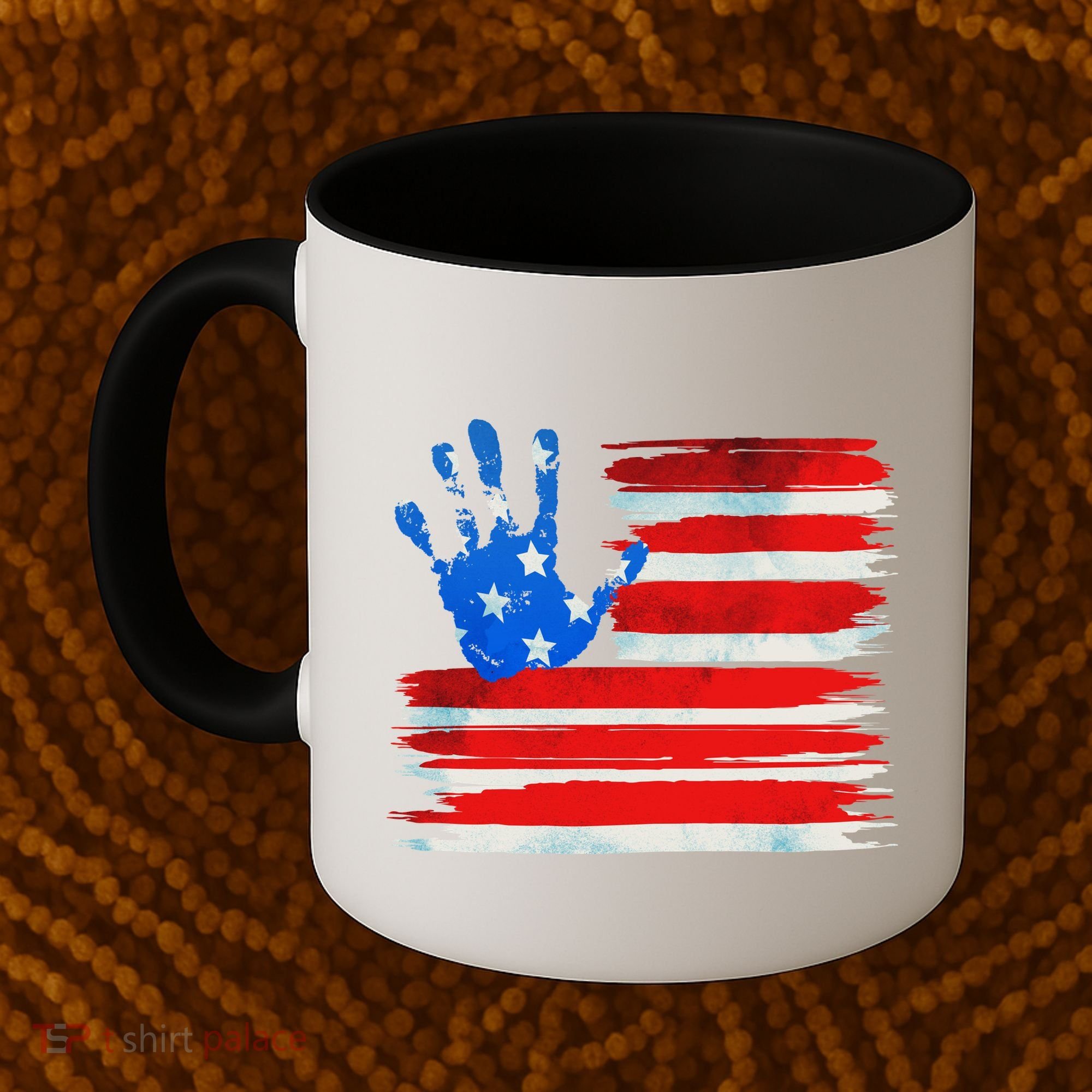 Painted American Flag Hand Print Coffee Mug
