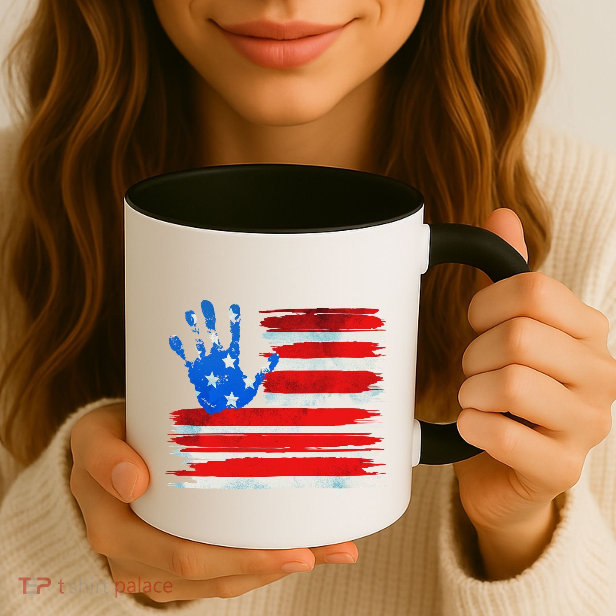 Painted American Flag Hand Print Coffee Mug