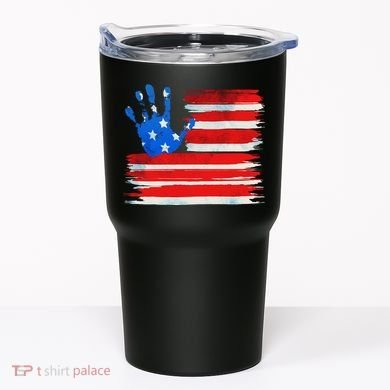 Painted American Flag Hand Print Tumbler