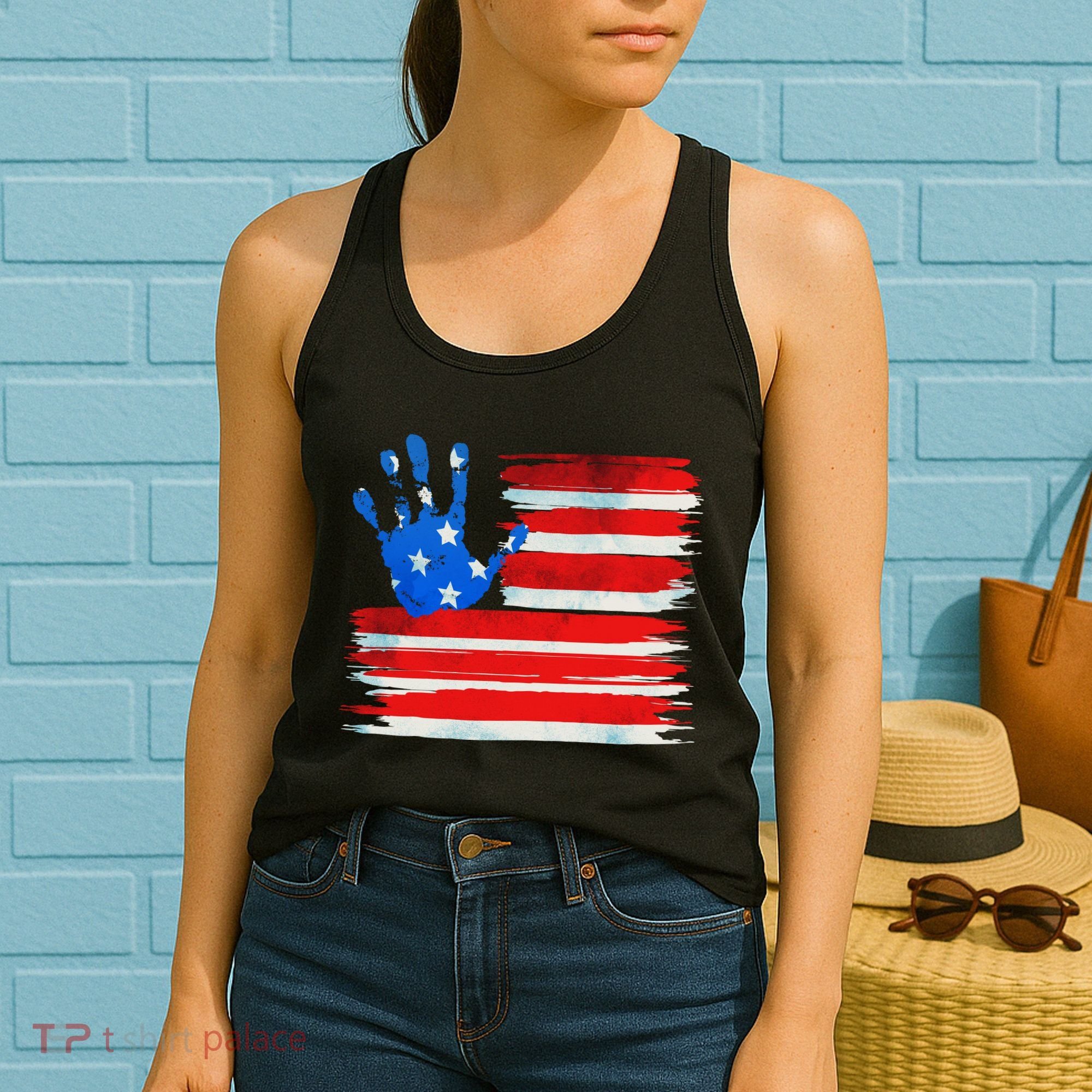 Painted American Flag Hand Print Women's Tank Top