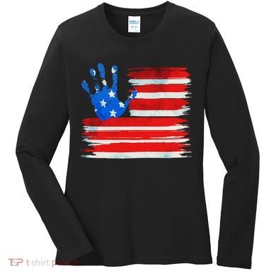 Painted American Flag Hand Print Women's Long Sleeve Shirt