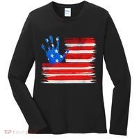 Painted American Flag Hand Print Women's Long Sleeve Shirt thumb 0