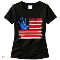 Painted American Flag Hand Print Women's T-Shirt thumb 0