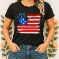 Painted American Flag Hand Print Women's T-Shirt thumb 2
