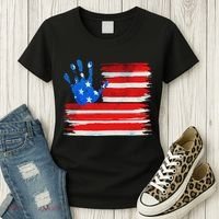 Painted American Flag Hand Print Women's T-Shirt thumb 3