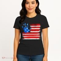Painted American Flag Hand Print Women's T-Shirt thumb 4