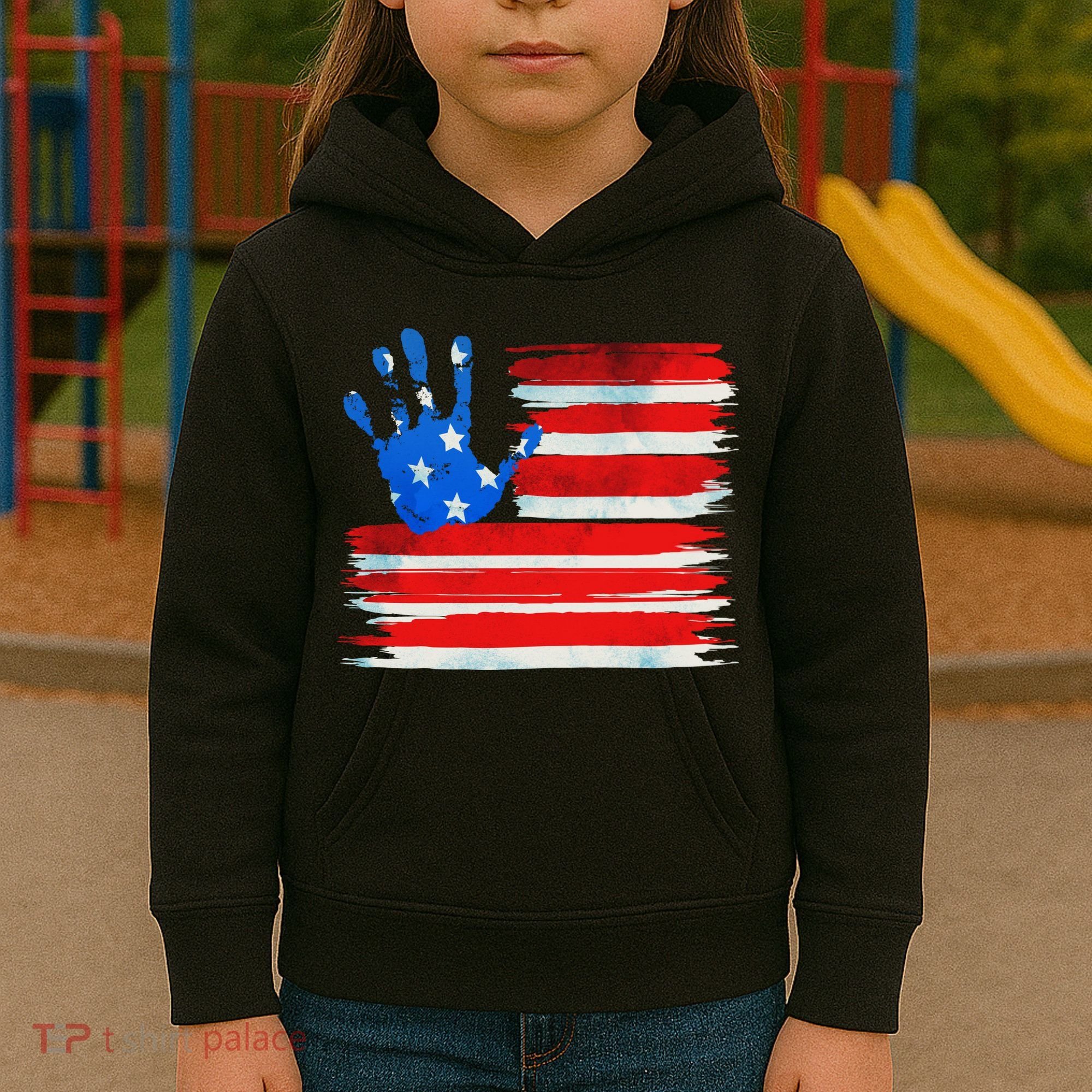Painted American Flag Hand Print Kids Hoodie