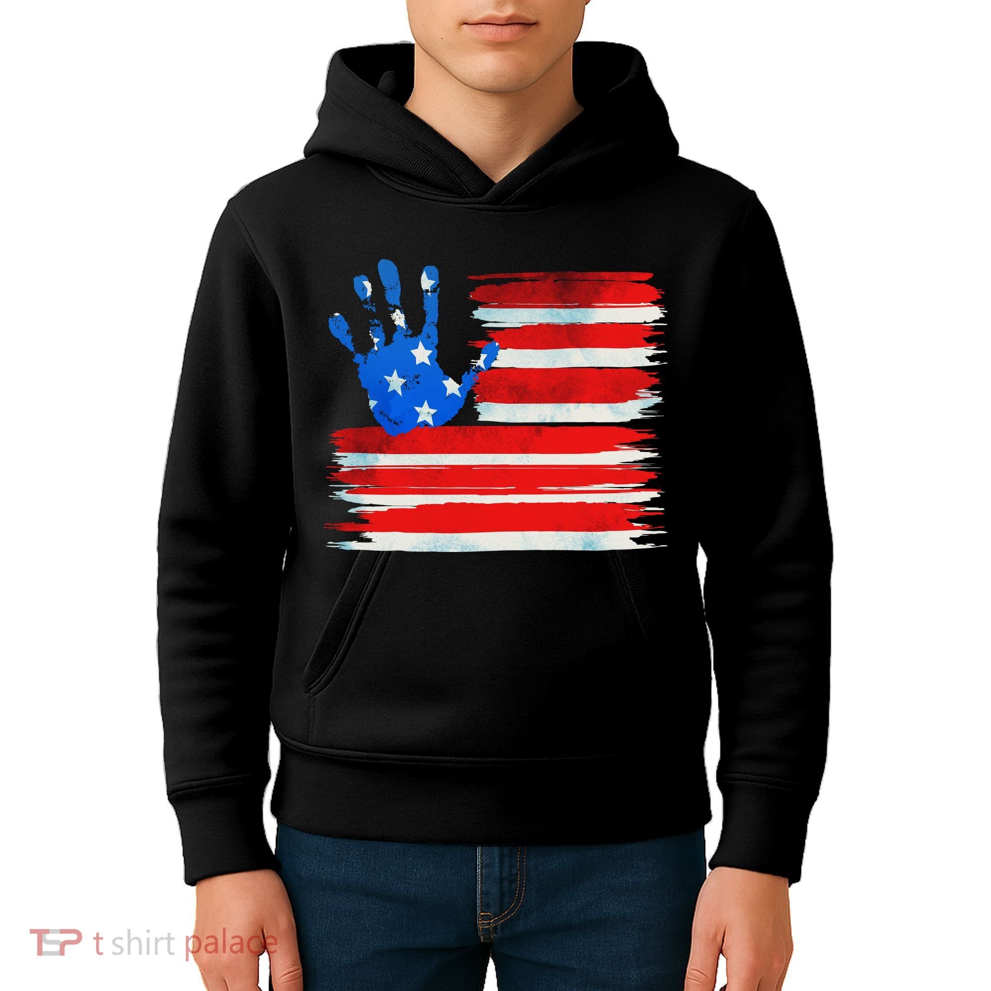Painted American Flag Hand Print Kids Hoodie