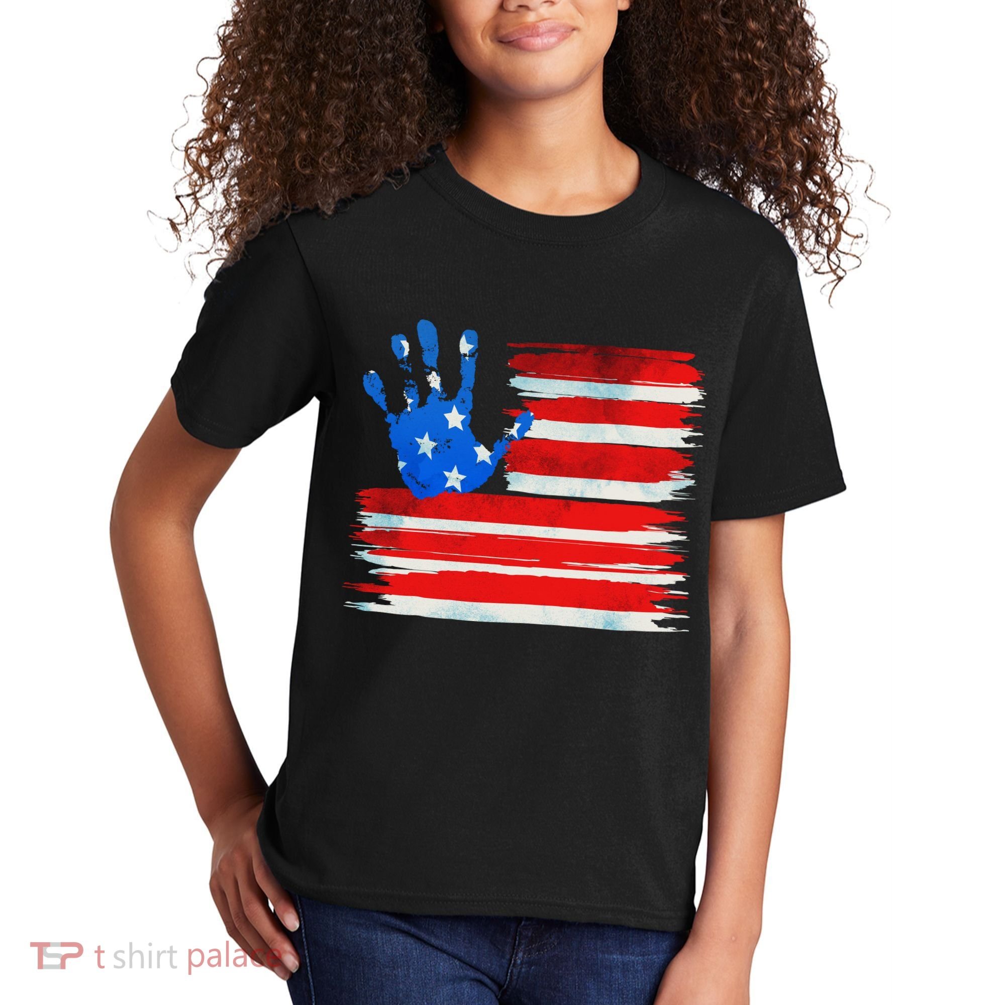 Painted American Flag Hand Print Kids T-Shirt