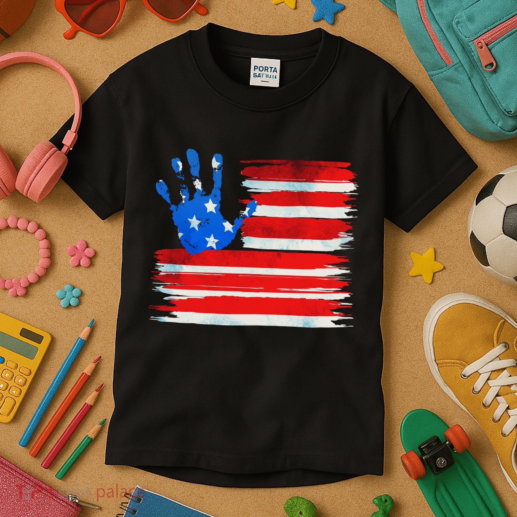 Painted American Flag Hand Print Kids T-Shirt