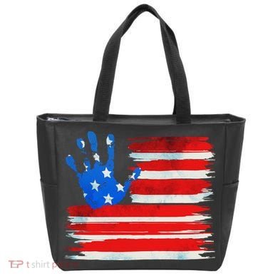 Painted American Flag Hand Print Tote Bag