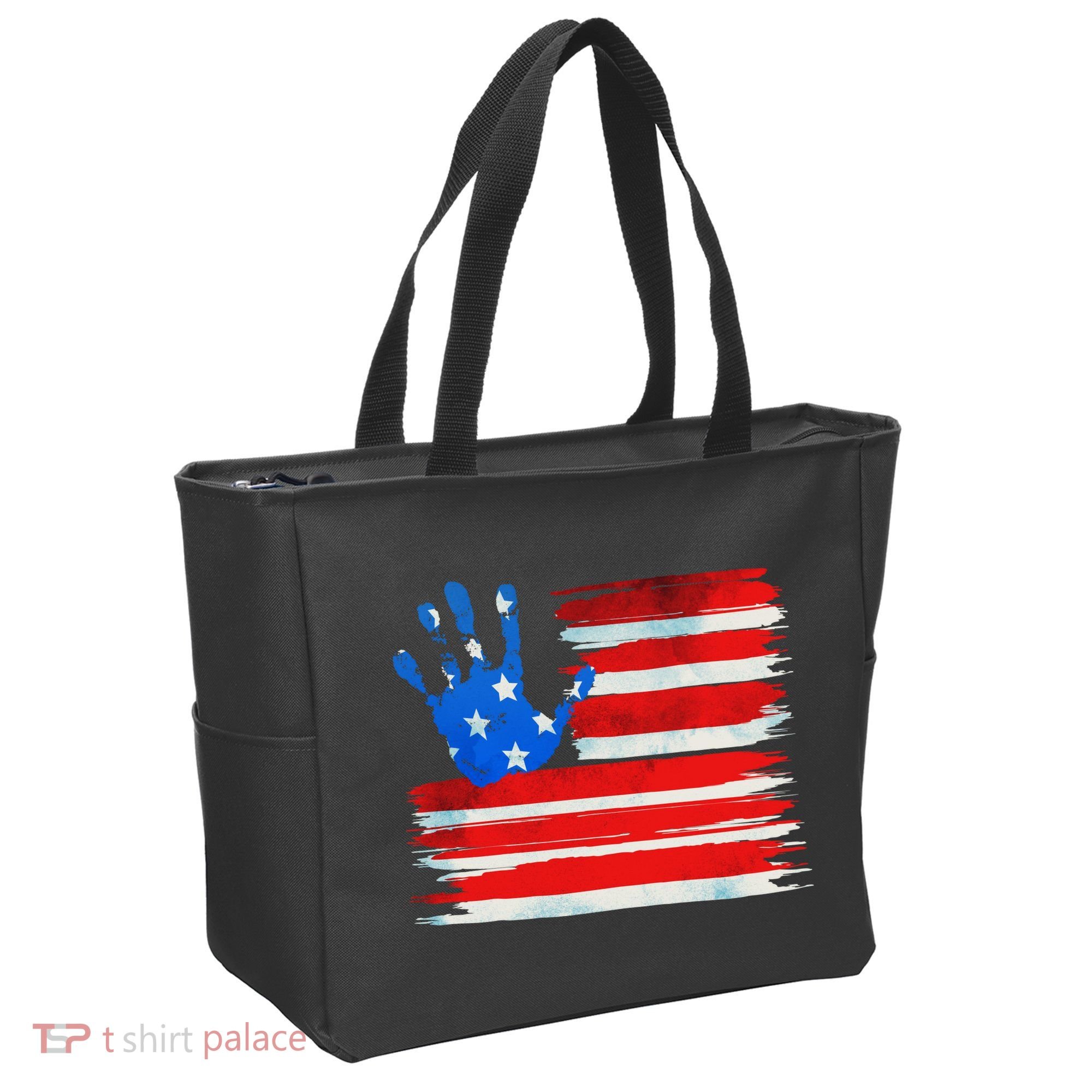 Painted American Flag Hand Print Tote Bag