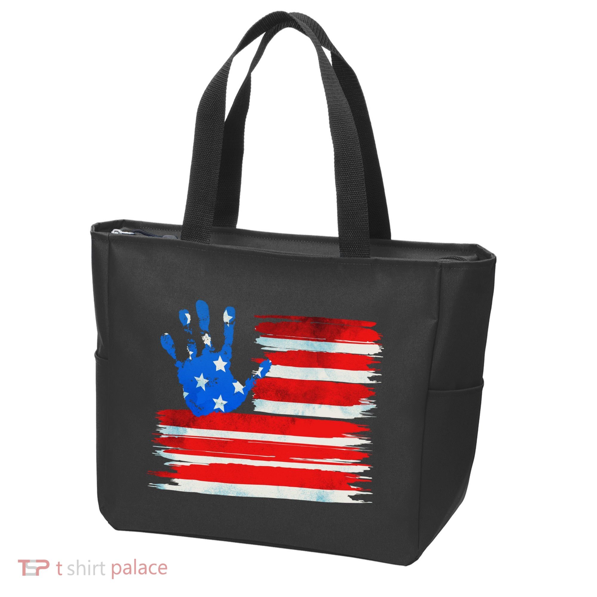 Painted American Flag Hand Print Tote Bag