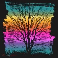 Painted Sunset Colors Tree Button thumb 1
