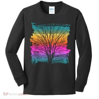 Painted Sunset Colors Tree Kids Long Sleeve Shirt