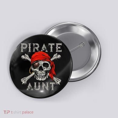 Pirate Aunt Jolly Roger Skull & Crossbones Flag Button