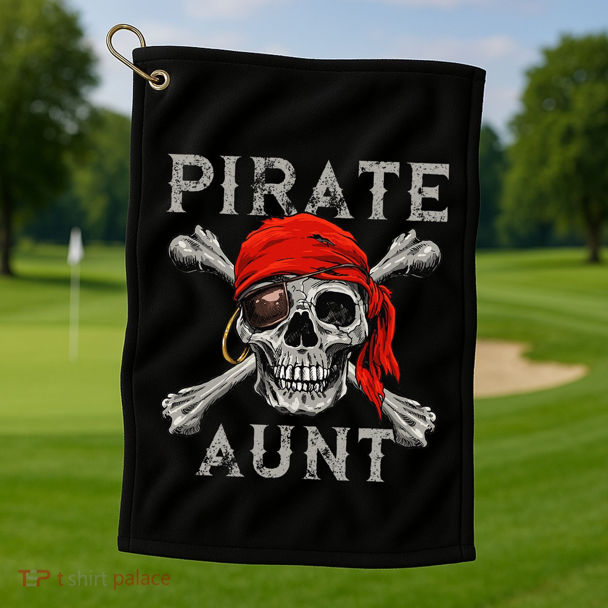 Pirate Aunt Jolly Roger Skull & Crossbones Flag Golf Towel