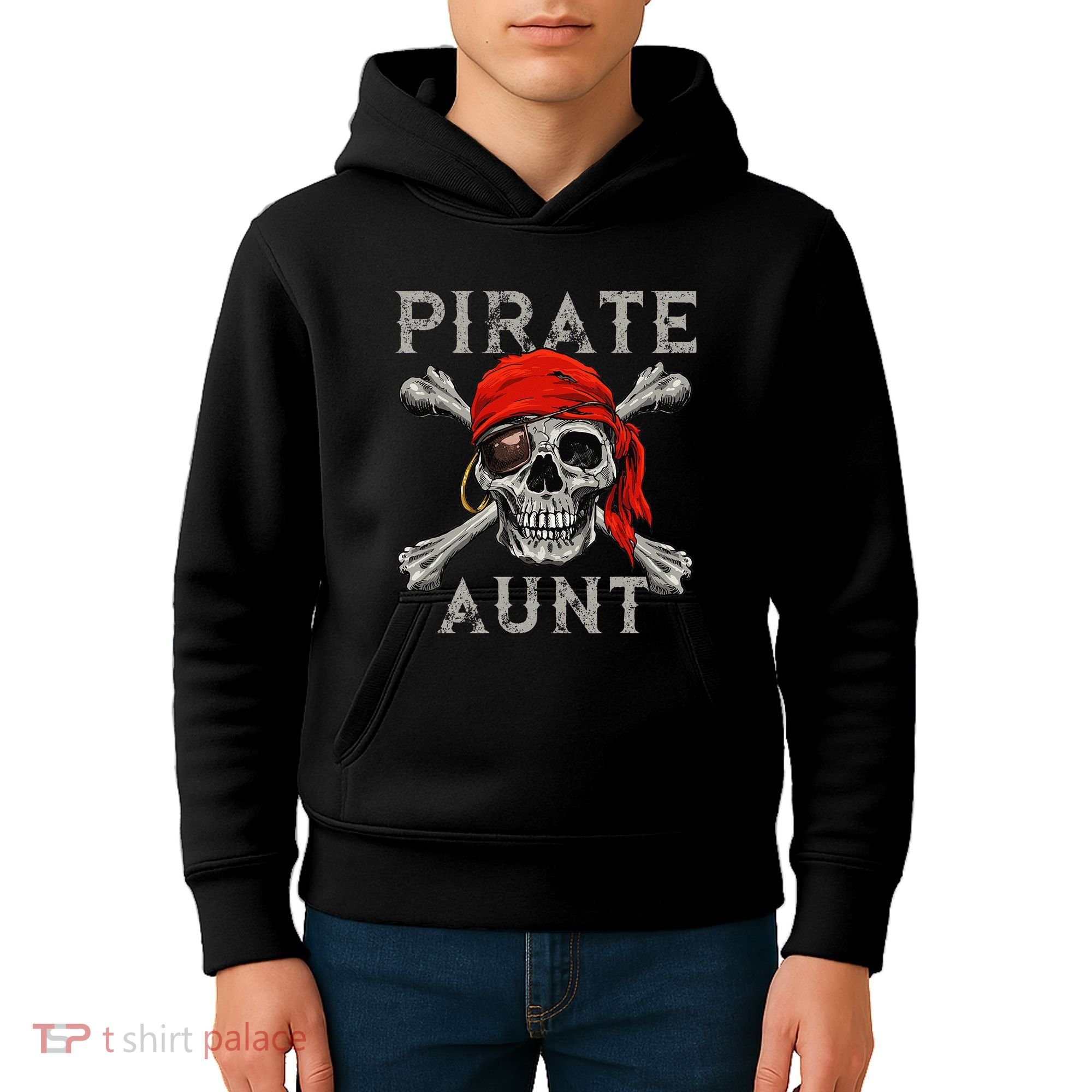 Pirate Aunt Jolly Roger Skull & Crossbones Flag Kids Hoodie