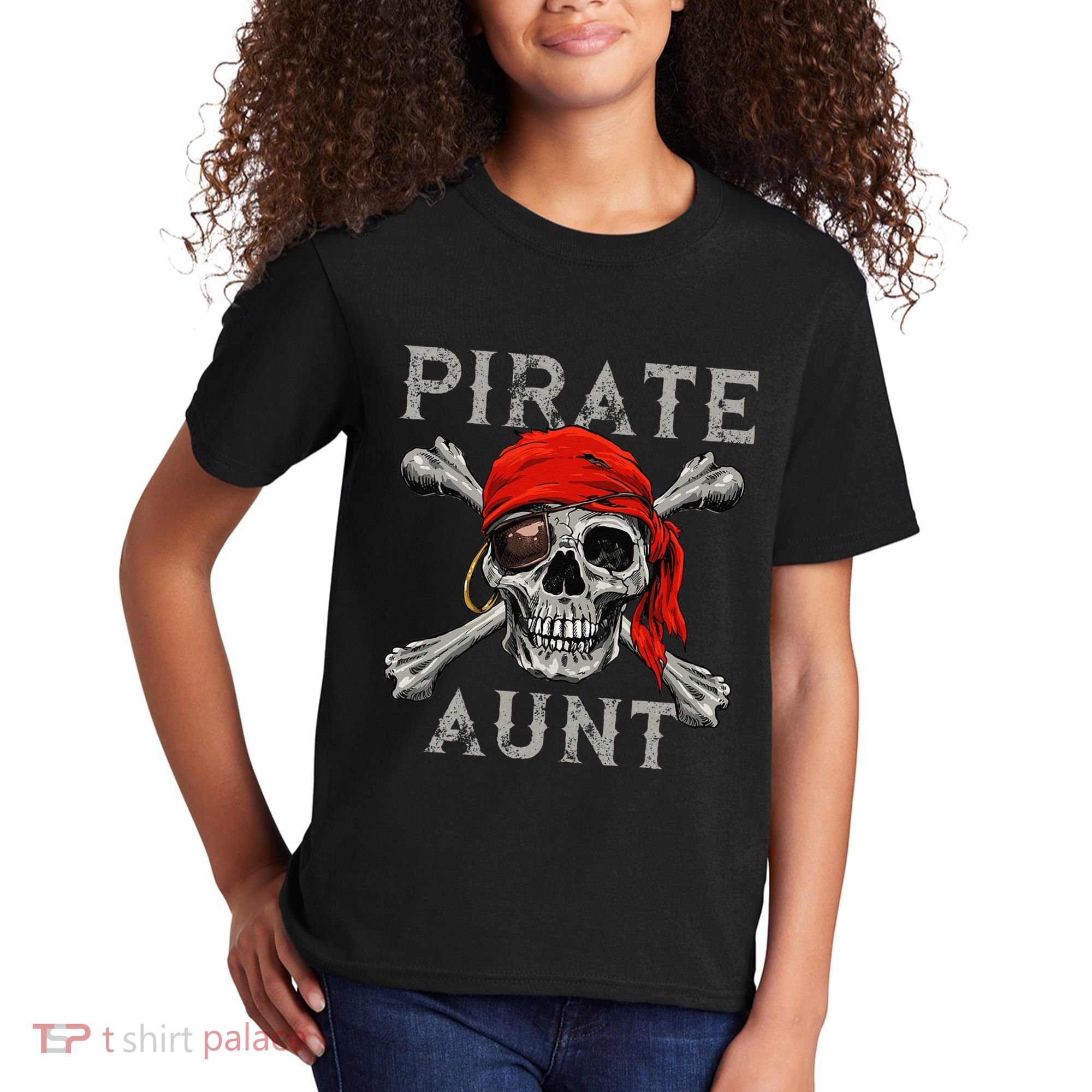 Pirate Aunt Jolly Roger Skull & Crossbones Flag Kids T-Shirt