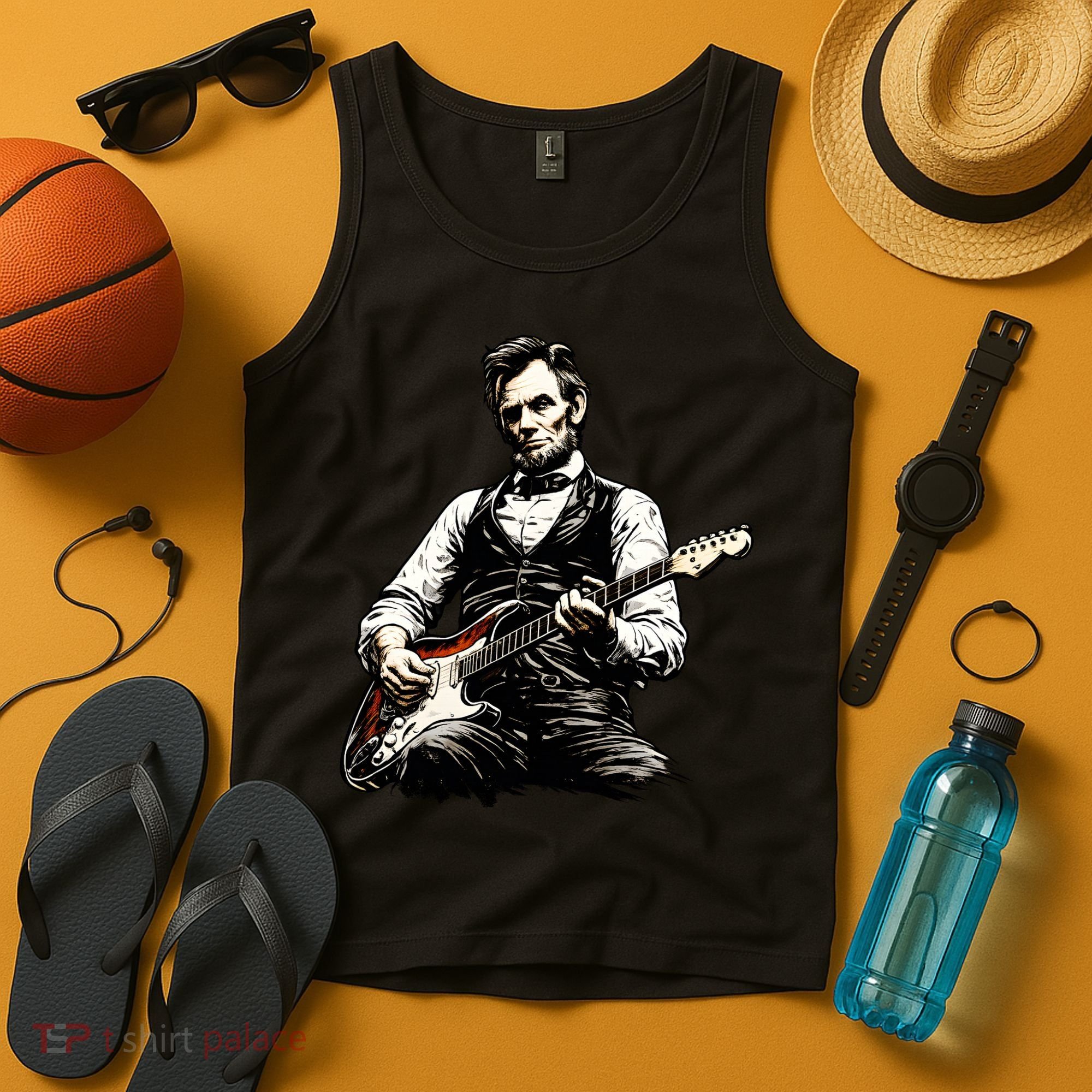 President Abraham Lincoln Abe Playing Guitar Tank Top