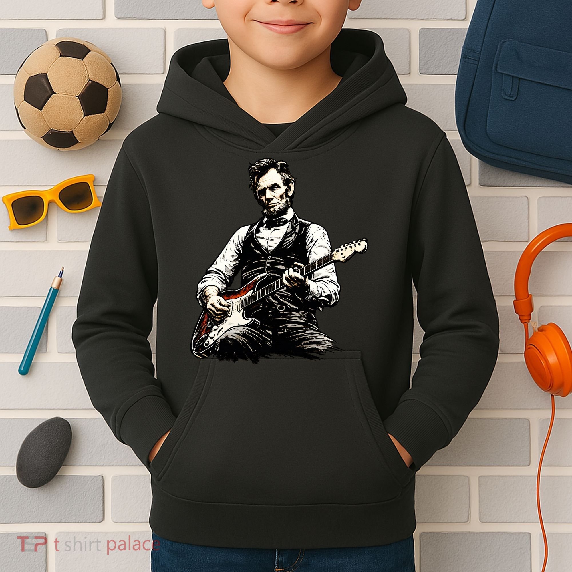 President Abraham Lincoln Abe Playing Guitar Kids Hoodie